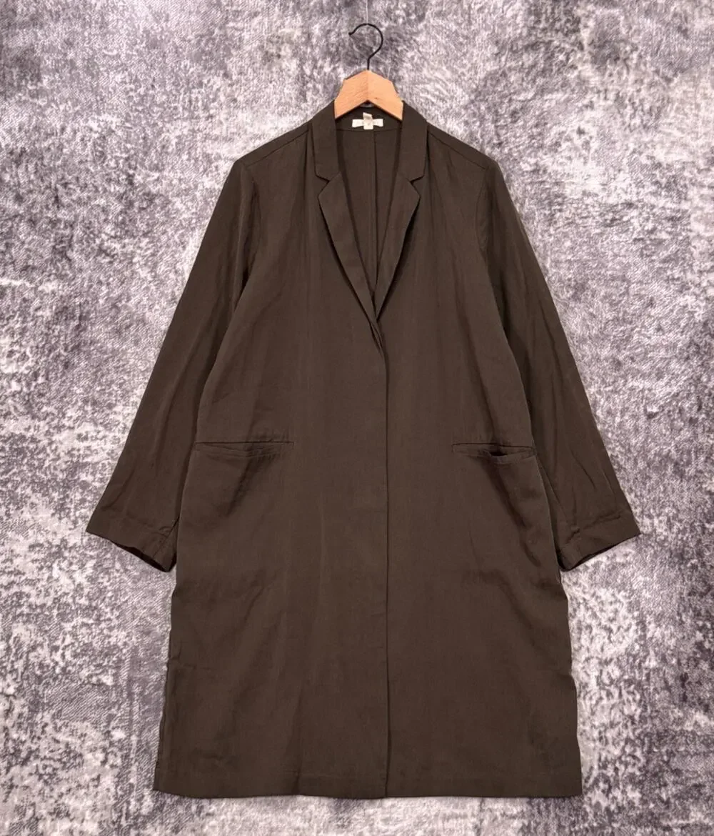 Eileen Fisher Coat Large Womens Green Tencel Lightweight Long